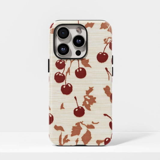 Double-Layer Semi-Handprinted Tough Matte Cherries iPhone Case