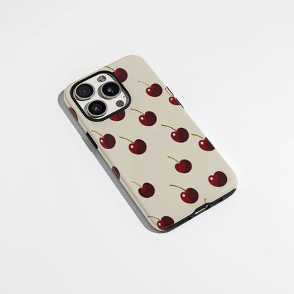 Double-Layer Semi-Handprinted Tough Matte Cherries iPhone Case