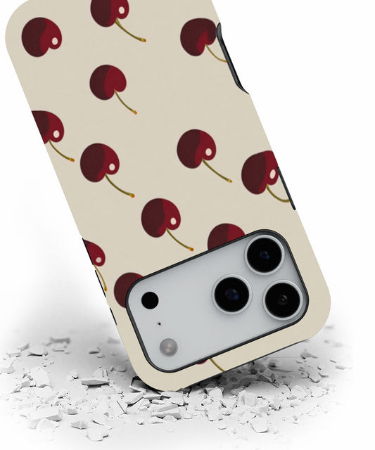 Double-Layer Semi-Handprinted Tough Matte Cherries iPhone Case