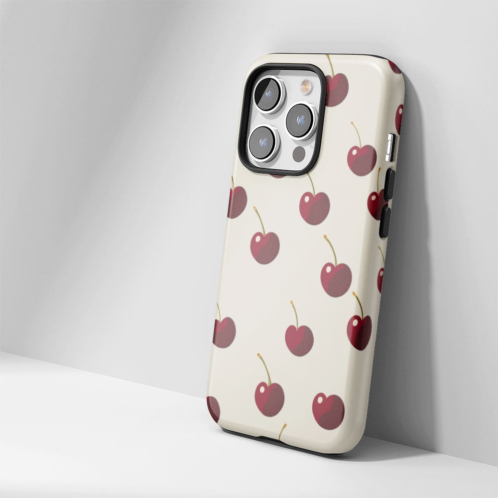 Double-Layer Semi-Handprinted Tough Matte Cherries iPhone Case