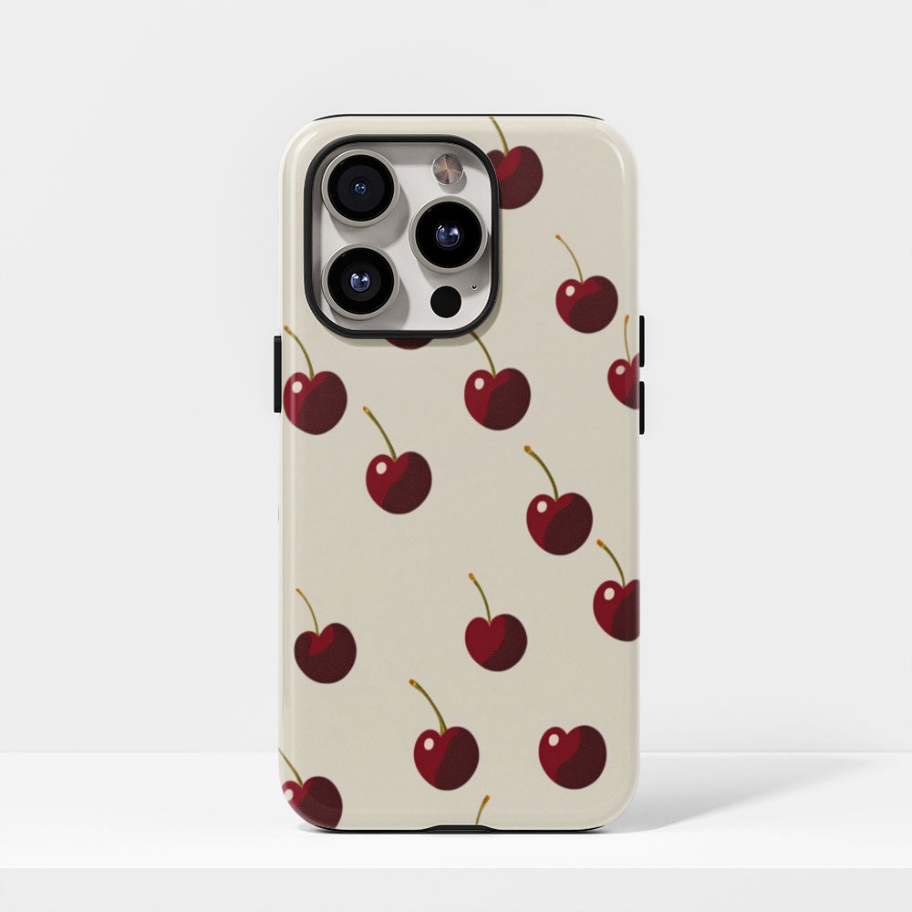 Double-Layer Semi-Handprinted Tough Matte Cherries iPhone Case