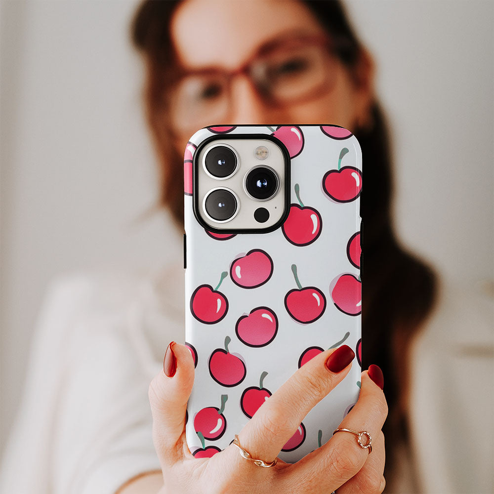 Double-Layer Semi-Handprinted Tough Matte Cherries iPhone Case