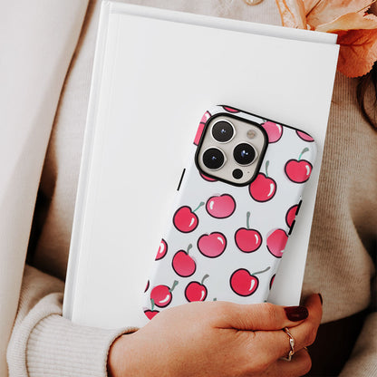 Double-Layer Semi-Handprinted Tough Matte Cherries iPhone Case