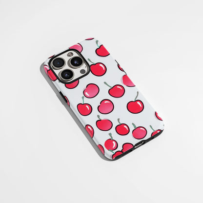 Double-Layer Semi-Handprinted Tough Matte Cherries iPhone Case