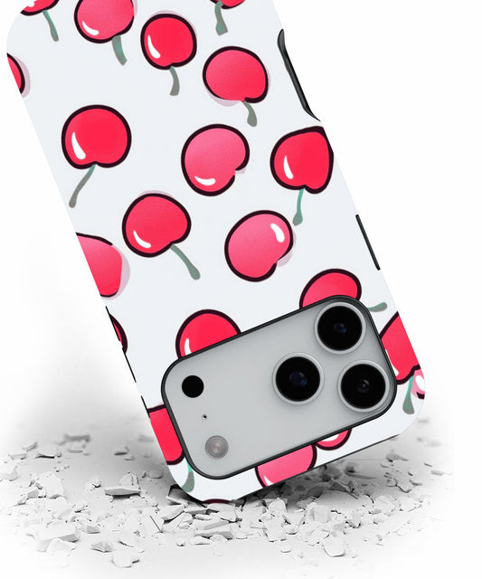 Double-Layer Semi-Handprinted Tough Matte Cherries iPhone Case