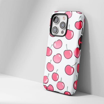 Double-Layer Semi-Handprinted Tough Matte Cherries iPhone Case