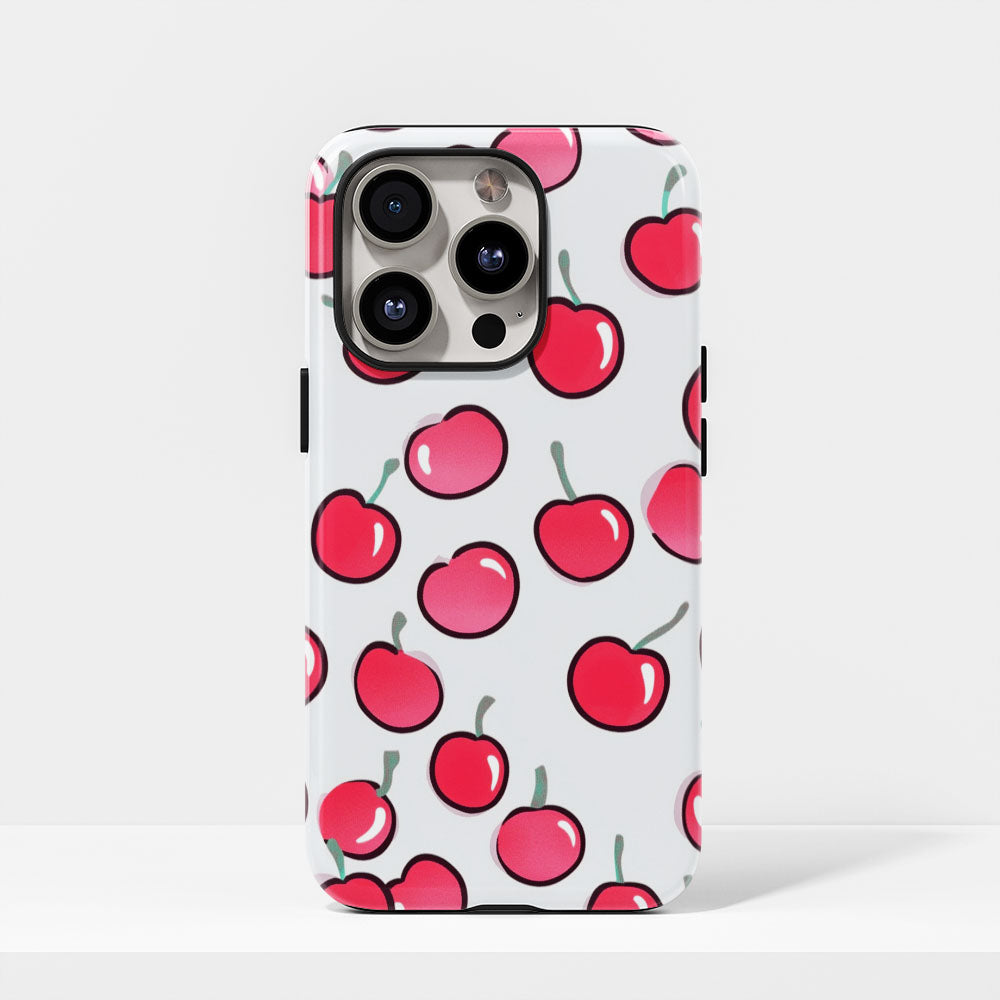 Double-Layer Semi-Handprinted Tough Matte Cherries iPhone Case