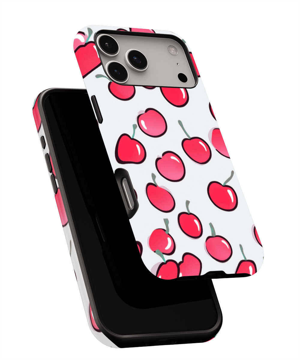 Double-Layer Semi-Handprinted Tough Matte Cherries iPhone Case