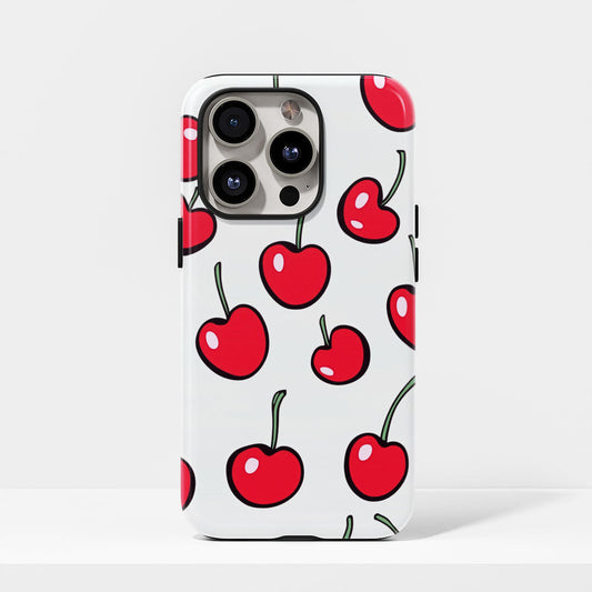 Double-Layer Semi-Handprinted Tough Matte Cherries iPhone Case