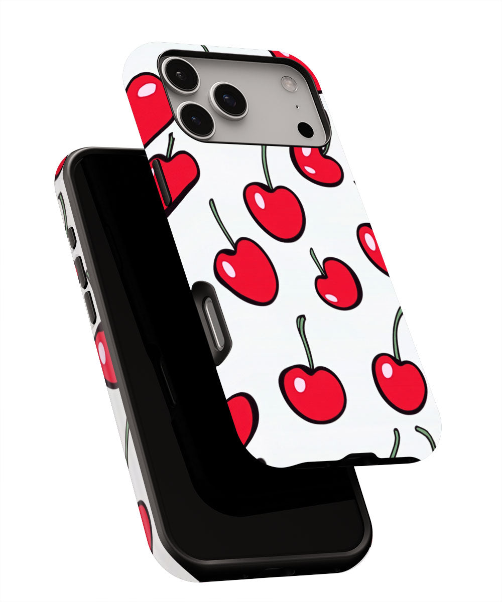 Double-Layer Semi-Handprinted Tough Matte Cherries iPhone Case
