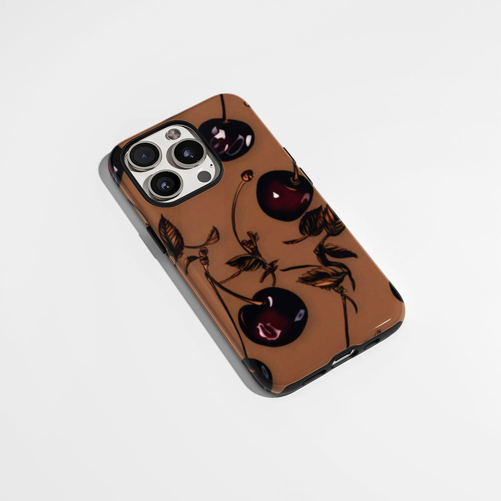 Double-Layer Semi-Handprinted Tough Matte Cherries iPhone Case