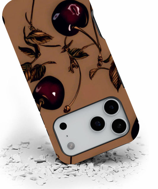 Double-Layer Semi-Handprinted Tough Matte Cherries iPhone Case