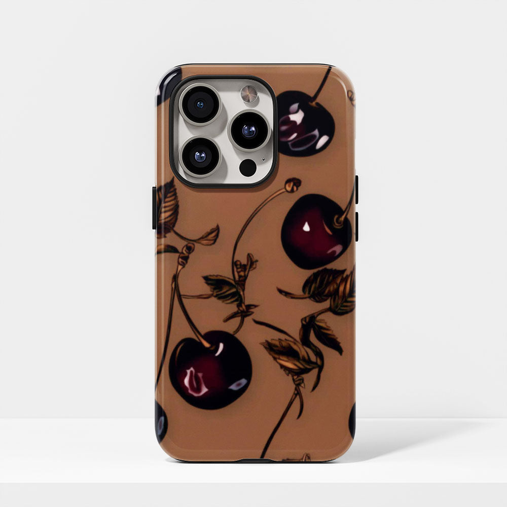 Double-Layer Semi-Handprinted Tough Matte Cherries iPhone Case