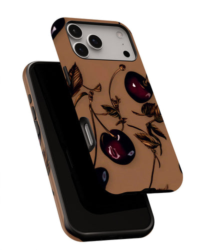 Double-Layer Semi-Handprinted Tough Matte Cherries iPhone Case