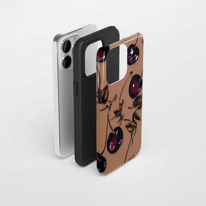 Double-Layer Semi-Handprinted Tough Matte Cherries iPhone Case