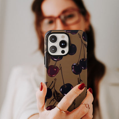 Double-Layer Semi-Handprinted Tough Matte Cherries iPhone Case