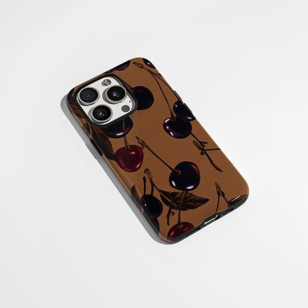 Double-Layer Semi-Handprinted Tough Matte Cherries iPhone Case