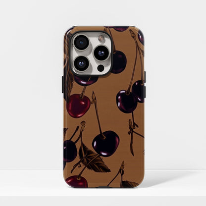 Double-Layer Semi-Handprinted Tough Matte Cherries iPhone Case