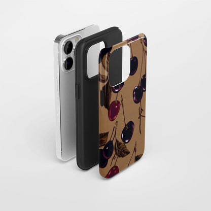 Double-Layer Semi-Handprinted Tough Matte Cherries iPhone Case