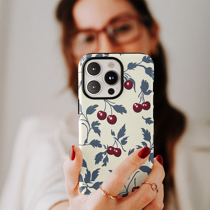 Double-Layer Semi-Handprinted Tough Matte Cherries iPhone Case