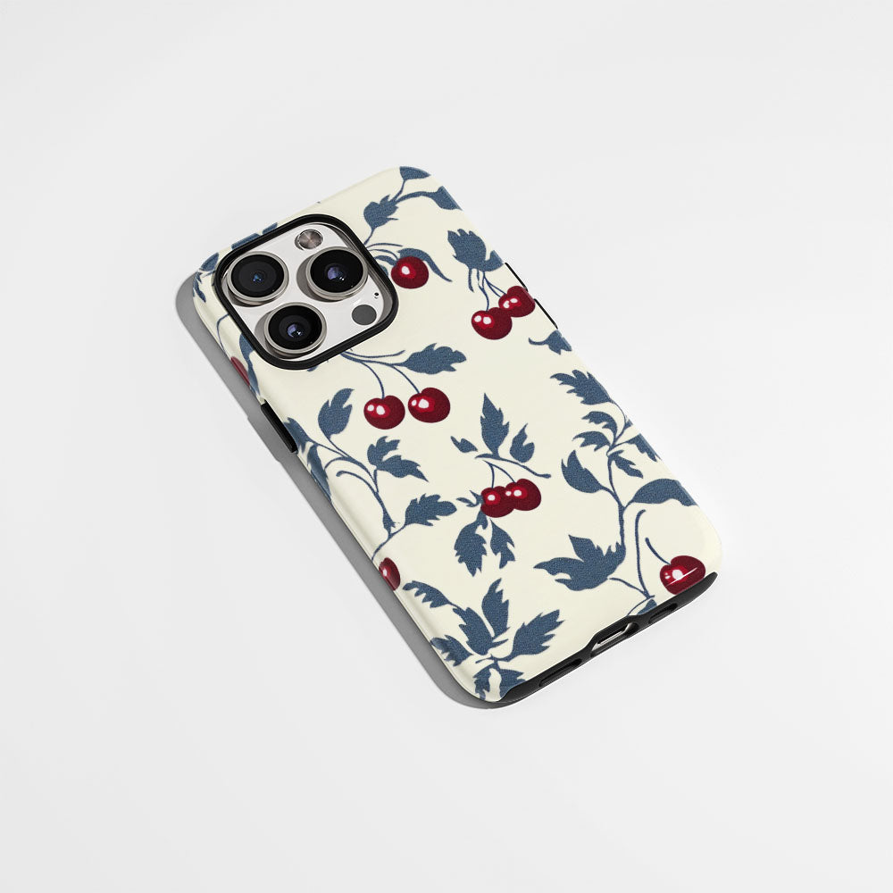 Double-Layer Semi-Handprinted Tough Matte Cherries iPhone Case