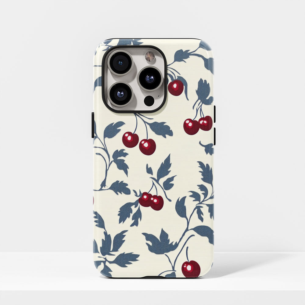 Double-Layer Semi-Handprinted Tough Matte Cherries iPhone Case