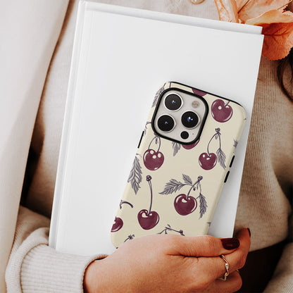 Double-Layer Semi-Handprinted Tough Matte Cherries iPhone Case