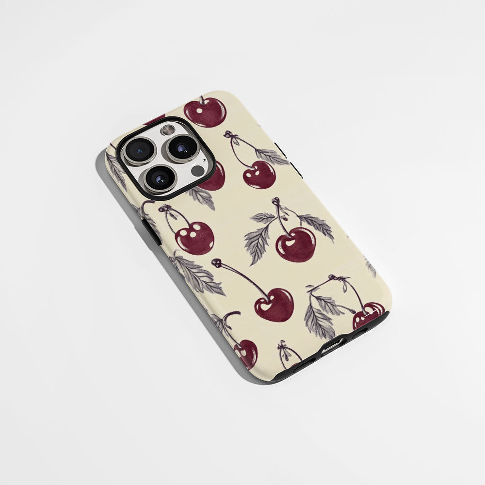 Double-Layer Semi-Handprinted Tough Matte Cherries iPhone Case