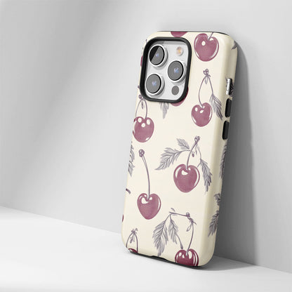 Double-Layer Semi-Handprinted Tough Matte Cherries iPhone Case