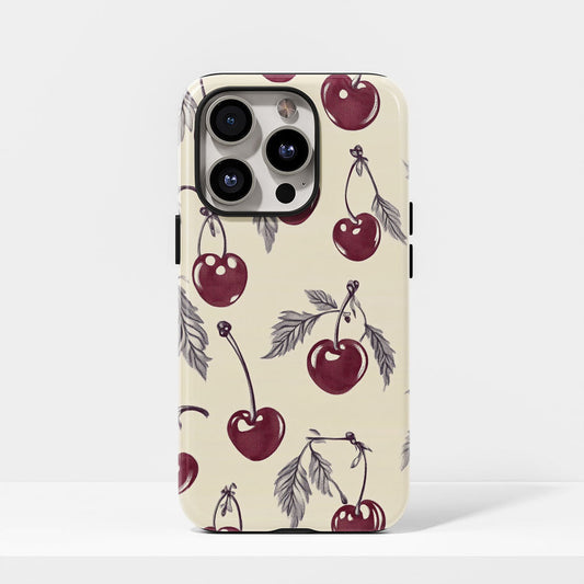 Double-Layer Semi-Handprinted Tough Matte Cherries iPhone Case