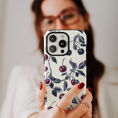 Double-Layer Semi-Handprinted Tough Matte Cherries iPhone Case