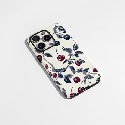 Double-Layer Semi-Handprinted Tough Matte Cherries iPhone Case