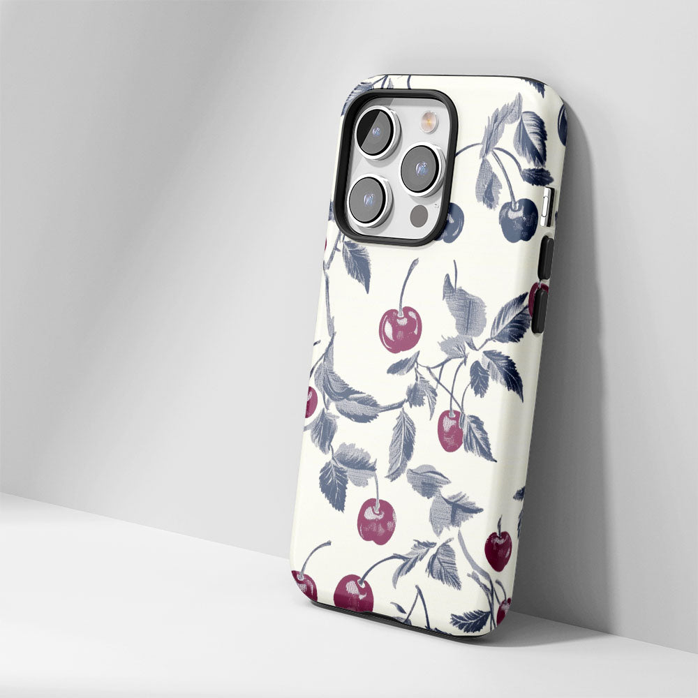 Double-Layer Semi-Handprinted Tough Matte Cherries iPhone Case