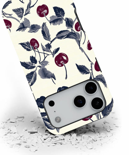 Double-Layer Semi-Handprinted Tough Matte Cherries iPhone Case