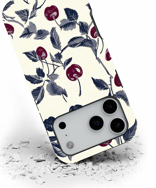Double-Layer Semi-Handprinted Tough Matte Cherries iPhone Case