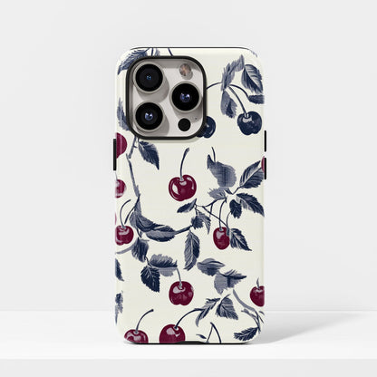 Double-Layer Semi-Handprinted Tough Matte Cherries iPhone Case