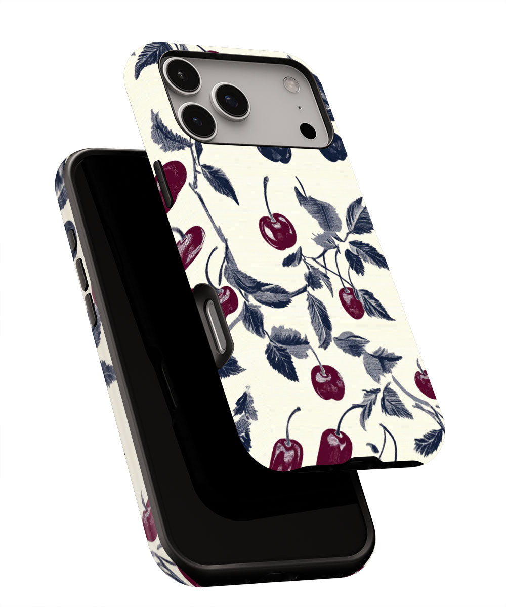 Double-Layer Semi-Handprinted Tough Matte Cherries iPhone Case