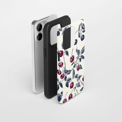 Double-Layer Semi-Handprinted Tough Matte Cherries iPhone Case