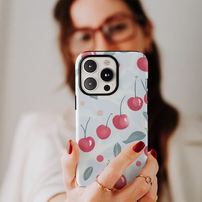 Double-Layer Semi-Handprinted Tough Matte Cherries iPhone Case