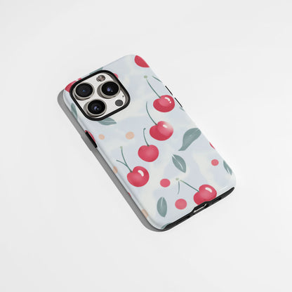 Double-Layer Semi-Handprinted Tough Matte Cherries iPhone Case