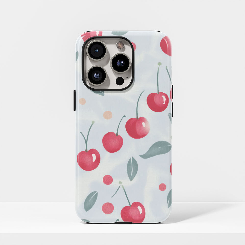 Double-Layer Semi-Handprinted Tough Matte Cherries iPhone Case