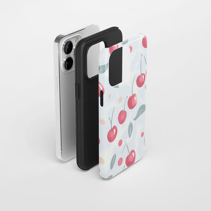 Double-Layer Semi-Handprinted Tough Matte Cherries iPhone Case