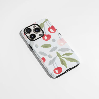 Double-Layer Semi-Handprinted Tough Matte Cherries iPhone Case