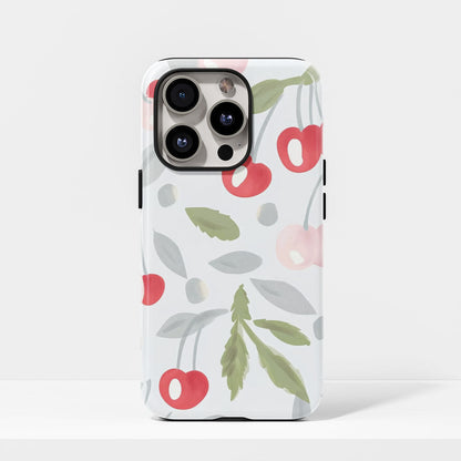 Double-Layer Semi-Handprinted Tough Matte Cherries iPhone Case