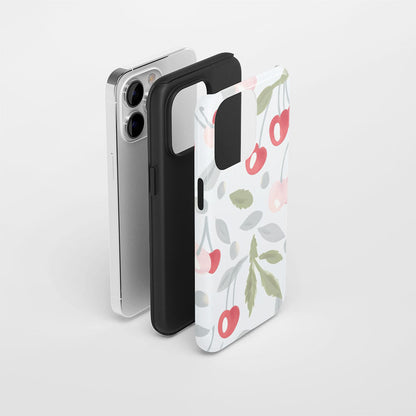 Double-Layer Semi-Handprinted Tough Matte Cherries iPhone Case