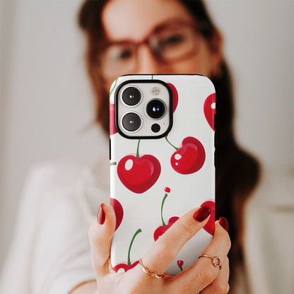 Double-Layer Semi-Handprinted Tough Matte Cherries iPhone Case