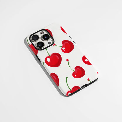 Double-Layer Semi-Handprinted Tough Matte Cherries iPhone Case