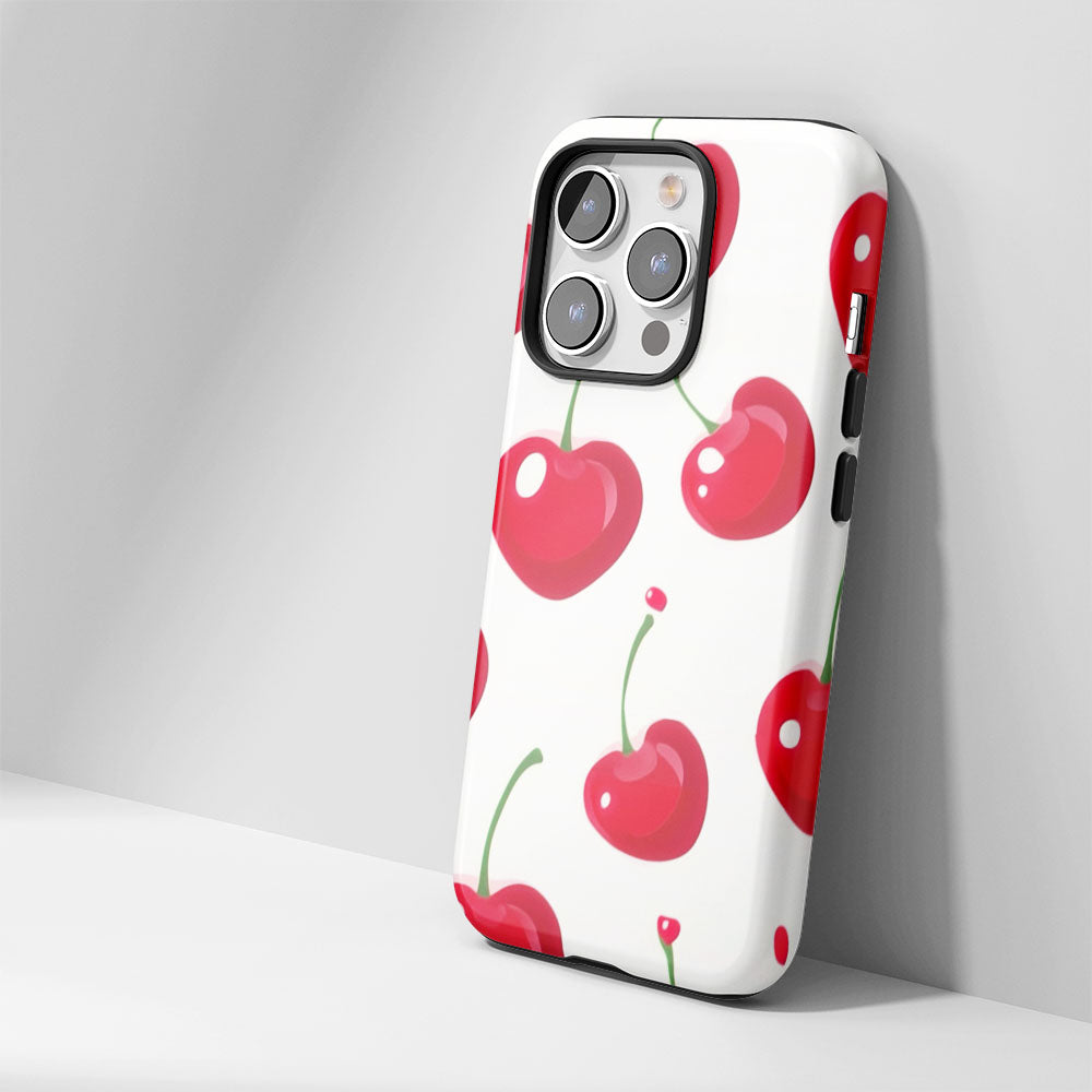 Double-Layer Semi-Handprinted Tough Matte Cherries iPhone Case