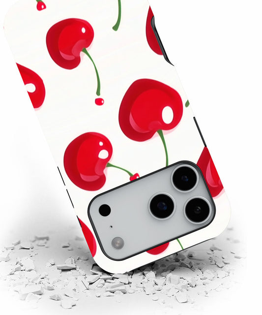 Double-Layer Semi-Handprinted Tough Matte Cherries iPhone Case