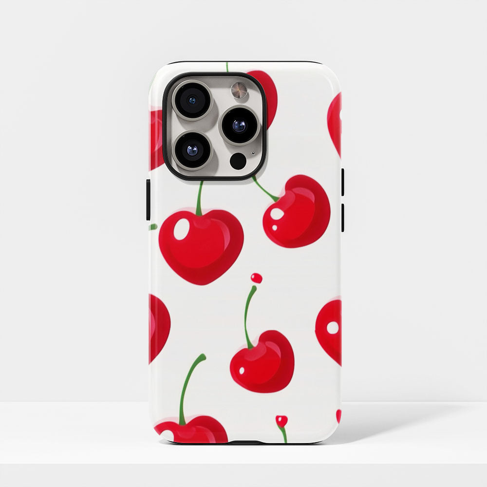 Double-Layer Semi-Handprinted Tough Matte Cherries iPhone Case